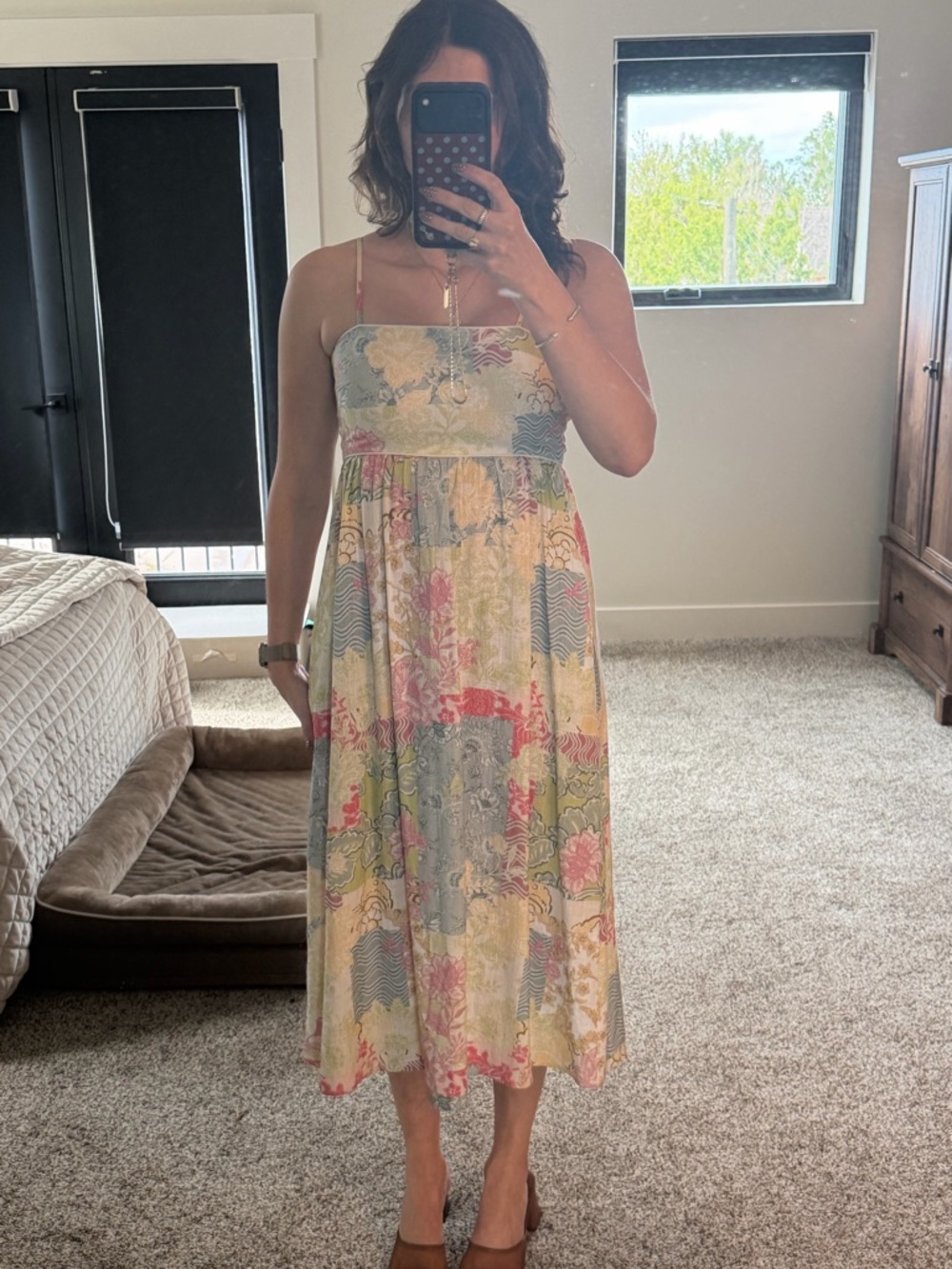 MINKPINK Floral Patchwork Midi Dress XS Cottagecore Boho